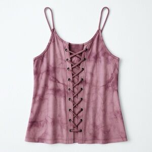 American Eagle Outfitters • Soft & Sexy Tie-Dye Lace-Up Tank • Pink • Size M